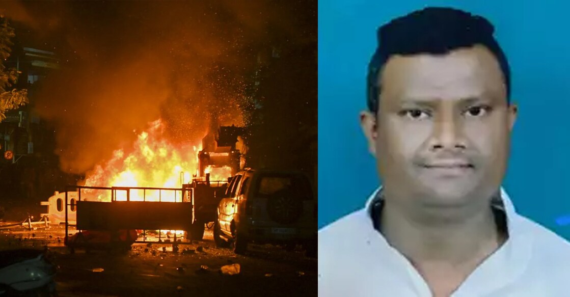 1. നാഗ്പുരിൽ നടന്ന സംഘർഷത്തിനിടെ വാഹനങ്ങൾക്ക് തീയിട്ടപ്പോൾ (PTI Photo), 2. പൊലീസ് അറസ്റ്റ് ചെയ്ത ഫഹീം ഷമീം ഖാൻ (Photo Arranged)