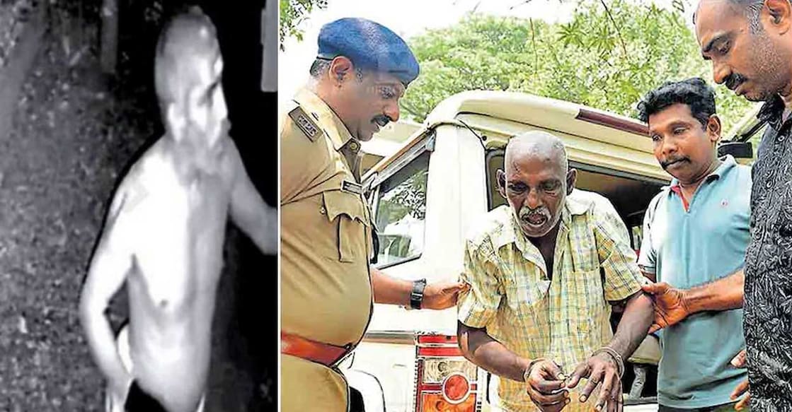 kuruva-gang-mastermind-kattupoochan 1) കട്ടുപൂച്ചൻ ആലപ്പുഴയിൽ മോഷണത്തിന് എത്തിയതിന്റെ പൊലീസിന് ലഭിച്ച സിസിടിവി ദൃശ്യം. 2) പൊലീസിന്റെ പിടിയിലായ കുറുവ സംഘാംഗം കട്ടുപൂച്ചൻ. (ചിത്രം : മനോരമ)