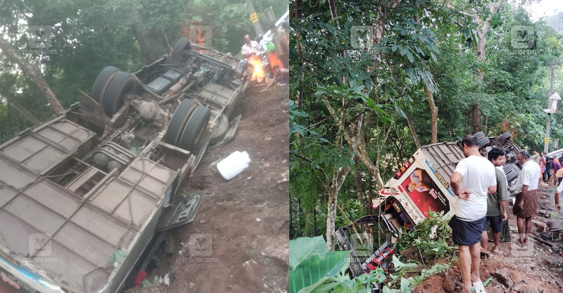 എരുമേലി കണമലയിലുണ്ടായ ബസ് അപകടത്തിന്റെ ദൃശ്യം