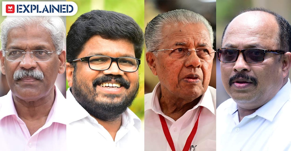 expaliner സി.എം.രവീന്ദ്രന്, കെ കെ രാഗേഷ്, പിണറായി വിജയൻ, പി എം മനോജ് (ചിത്രം : മനോരമ)