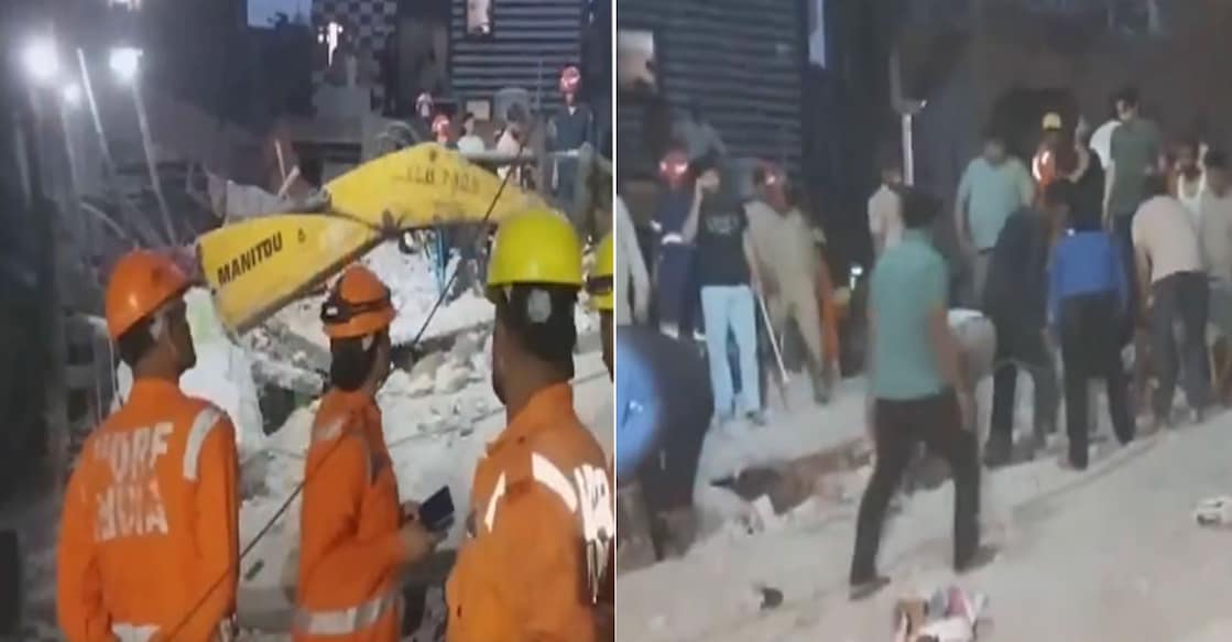 മുസ്തഫാബാദിൽ കെട്ടിടം തകർന്ന് അപകടത്തിൽപ്പെട്ടവർക്കായി തിരച്ചിൽ നടത്തുന്നു (ചിത്രം: X/@ANI)