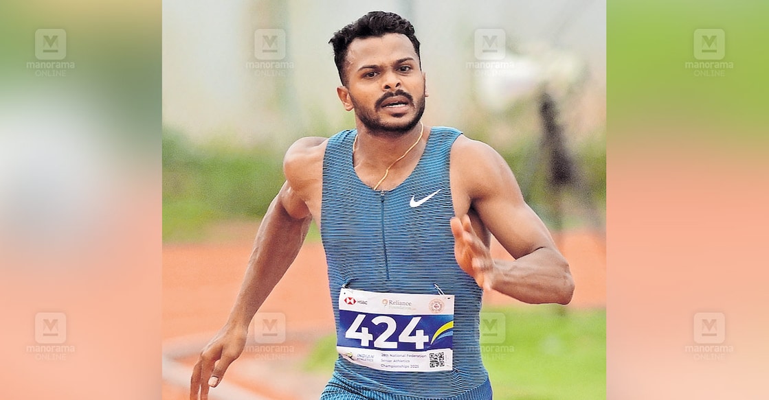 pranav-pramod പുരുഷ വിഭാഗം 100 മീറ്ററിൽ ഒന്നാം സ്ഥാനം നേടുന്ന പ്രണവ് പ്രമോദ്. ചിത്രം: അരുൺ ശ്രീധർ / മനോരമ