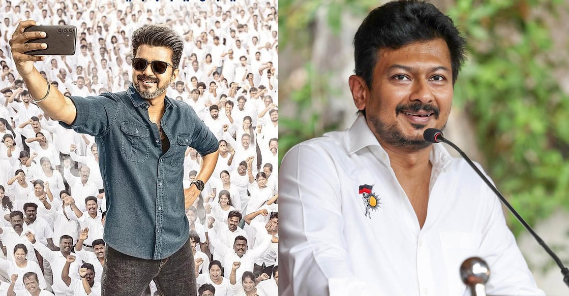 vijay-jananayakan-udhayanidhi-stalin ജനനായകൻ സിനിമയുടെ പോസ്റ്റർ (Photo:Instagram/actorvijay), ഉദയനിധി സ്റ്റാലിൻ (Photo:Facebook/Udhayanidhi Stalin)