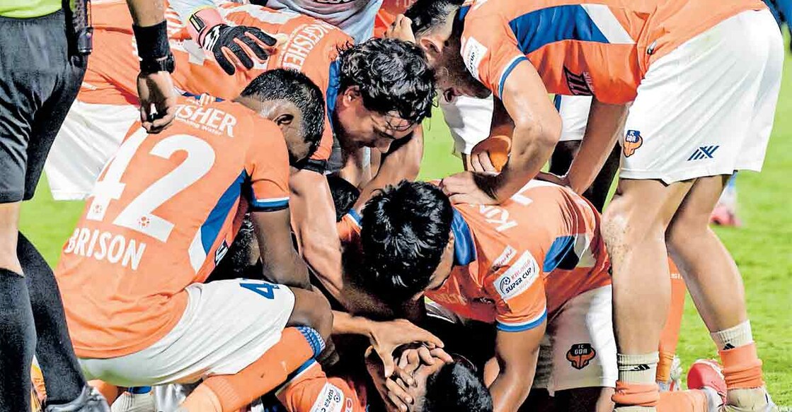fc-goa-super-cup ഗോൾ നേടിയപ്പോൾ ഗോവ താരങ്ങളുടെ ആഹ്ലാദം.