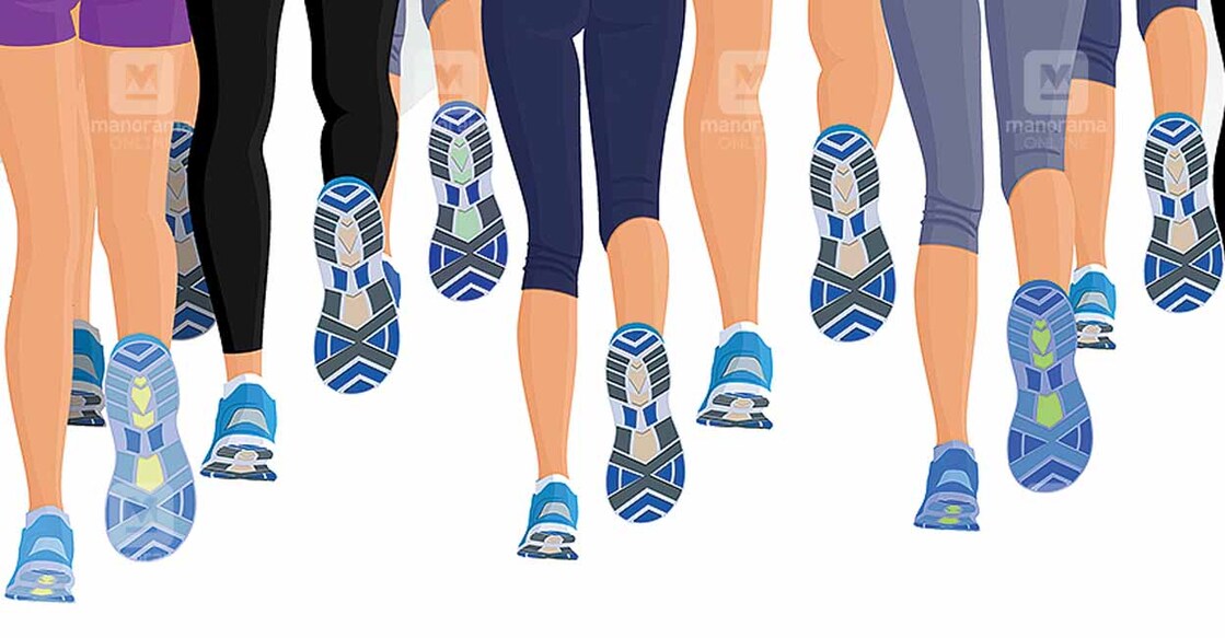 Group or running people legs back view background vector illustration
