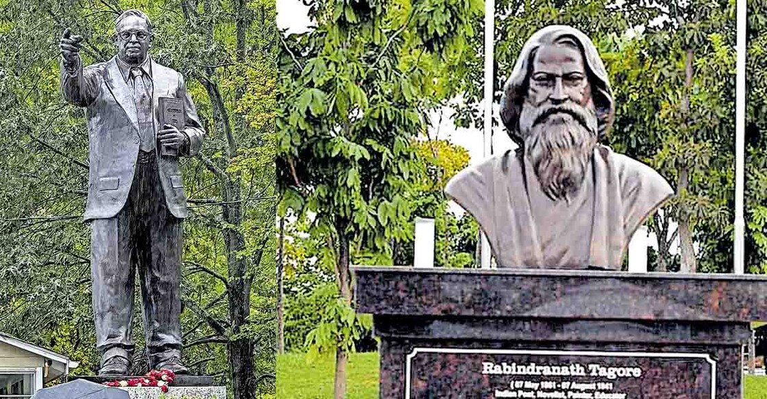 യുഎസിലെ മേരിലാൻഡിലുള്ള അക്കോകീക്കിൽ അനാഛാദനം ചെയ്ത അംബേദ്കർ പ്രതിമ. വിയറ്റ്നാമിലെ ബാക് നിനിൽ സ്ഥാപിച്ച രബീന്ദ്രനാഥ ടഗോറിന്റെ അർധകായപ്രതിമ.