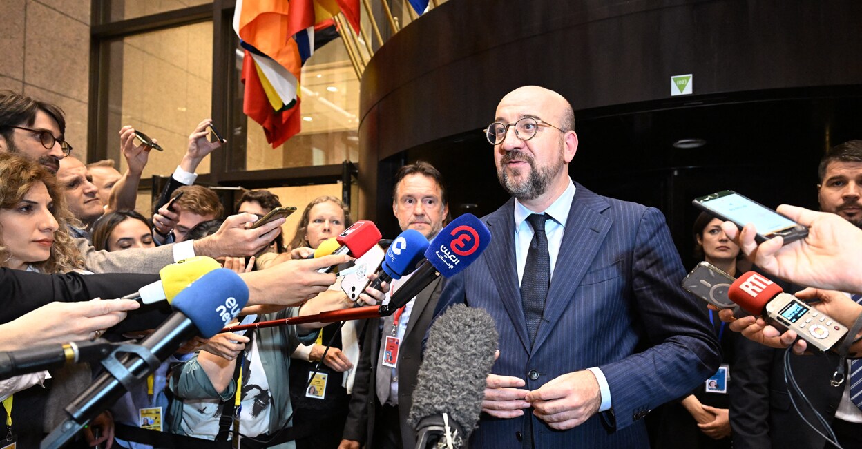 European Council President Charles Michel European Council President Charles Michel makes a statement following an informal EU leaders summit to discuss electing the President of the European Council, nominating the President of the European Commission and appointing the High Representative of the Union for Foreign Affairs and Security Policy, in Brussels, early on June 18, 2024. Photo by Nick Gammon / AFP