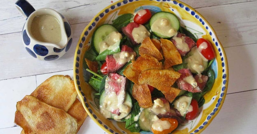 Food KitchenWise Warm Steak and Potato Chip Salad Food KitchenWise Warm Steak and Potato Chip Salad