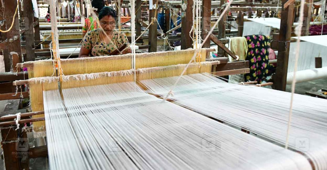 JULY 2019- PHOTO Sreekumar EV-Chennamangalam handloom weaving factory in ernakulam district. Their looms were devastated during the 2018 floods. An army of women work in the weaving factory in Chennamangalam, a small town in paravur taluk of ernakulam district, Most of the weavers are women aged 50 or olderd and have been earning their daily wages through this profession for the past 30 years.  The flood water entered the factory on august 15,2018 and remained there for eight days, They were devastated to see the amount of destruction caused to the machinery and weaving material. Many organisations had come forward with assistance and have revived the factory to its old glory now.