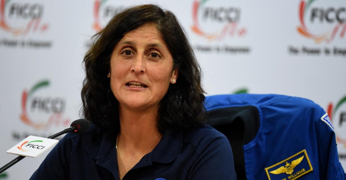 Astronaut Sunita Williams of the US speaks during an event on women's empowerment - Science, Technology, Engineering and Mathematics (STEM) Education  - at The Federation of Indian Chambers of Commerce and Industry (FICCI) in New Delhi on February 25, 2016.   AFP PHOTO/SAJJAD HUSSAIN (Photo by SAJJAD HUSSAIN / AFP)