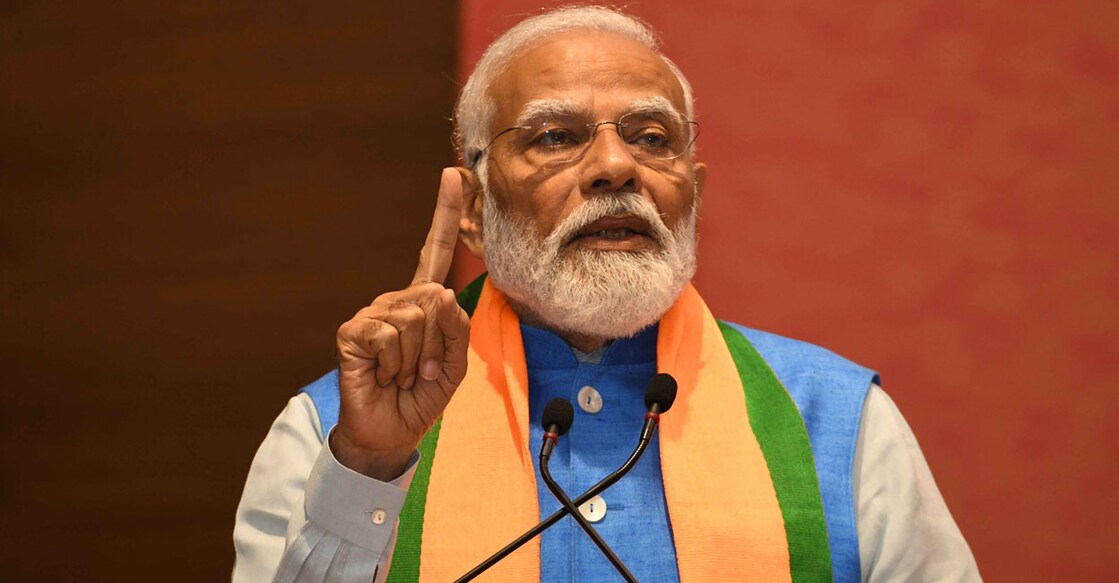 PM Narendra Modi speaks as he lauches the BJP manifesto launch at party office
New Delhi, April 14, 2024
Photo:Sanjay Ahlawat