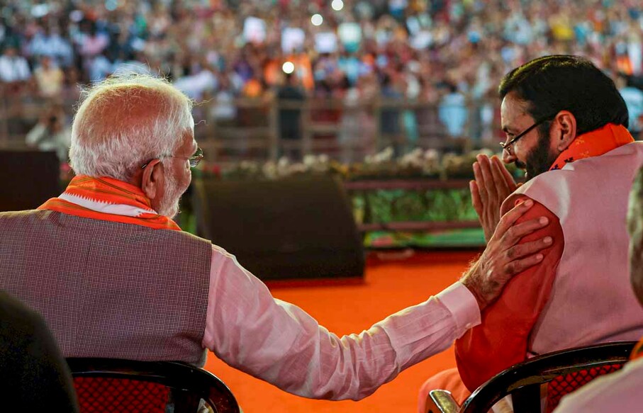 PTI10_01_2024_000367B **EDS: IMAGE VIA PMO** Palwal: Prime Minister Narendra Modi with Haryana Chief Minister Nayab Singh Saini during a public meeting ahead of Haryana Assembly elections, in Palwal, Haryana, Tuesday, Oct 1, 2024. (PTI Photo)(PTI10_01_2024_000367B)