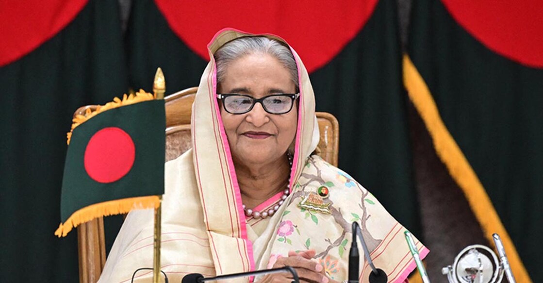 BANGLADESH-QATAR-DIPLOMACY Bangladesh's Prime Minister Sheikh Hasina attends the bilateral agreement signing ceremony in Dhaka on April 23, 2024. (Photo by Munir Uz Zaman / AFP)