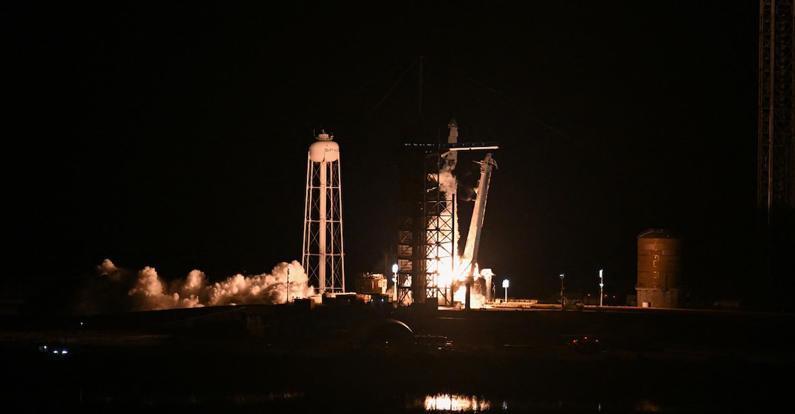 A SpaceX Falcon 9 rocket with the Crew Dragon Endeavour capsule carrying the Crew-8 mission launches from launch pad 39A at NASA's Kennedy Space Center in Florida on March 3, 2024. - Three US astronauts and a Russian cosmonaut launched for the International Space Station. They will conduct over 200 scientific experiments and technology demonstrations during their planned 180-day mission to the International Space Station. (Photo by CHANDAN KHANNA / AFP)