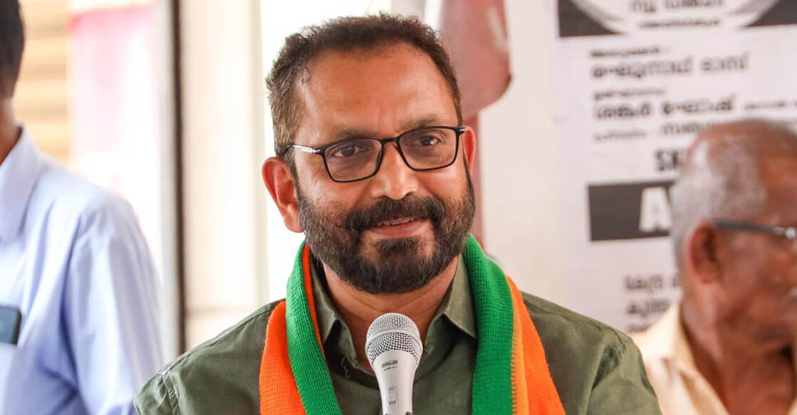 k-surendran-bjp സി.കൃഷ്ണകുമാറിന്റെ തിരഞ്ഞെടുപ്പു പ്രചാരണ യോഗത്തിൽ പ്രസംഗിക്കുന്ന കെ. സുരേന്ദ്രൻ (Photo courtesy: facebook/ckkbjp)