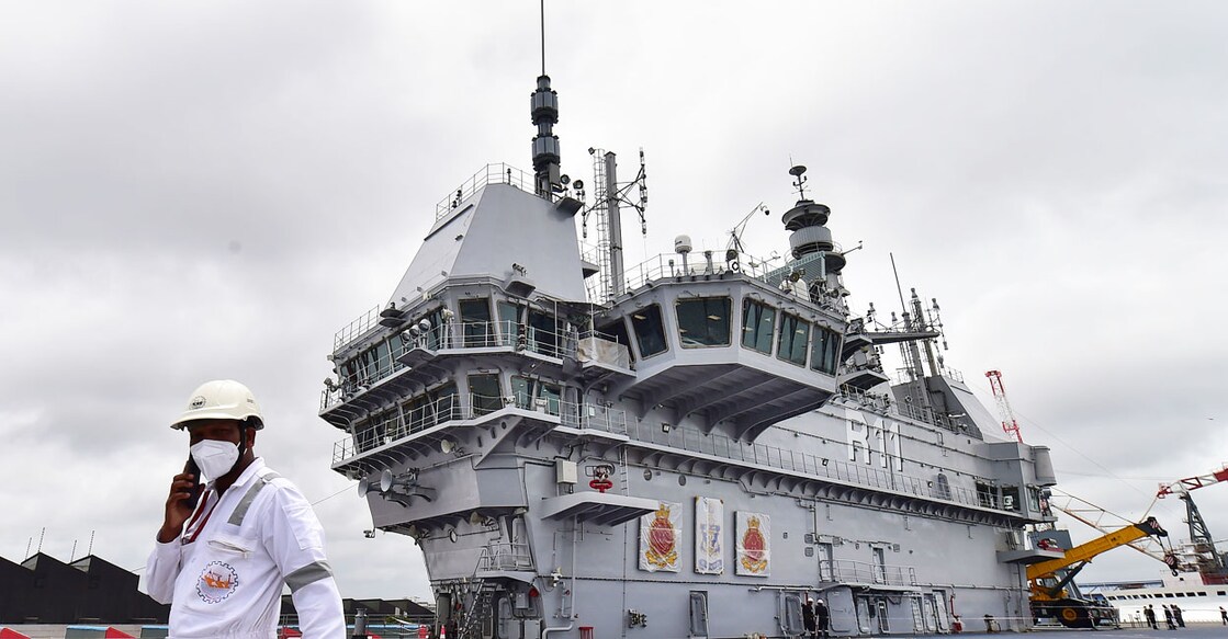 Kochi: Navy personnel at Indigenous Aircraft Carrier (IAC) Vikrant at Cochin Shipyard, in Kochi, Friday, Aug. 26, 2022. Prime Minister Narendra Modi will commission the country's first indigenously-built aircraft carrier (IAC) Vikrant on Sept. 2. (PTI Photo/Shailendra Bhojak)(PTI08_26_2022_000167A)