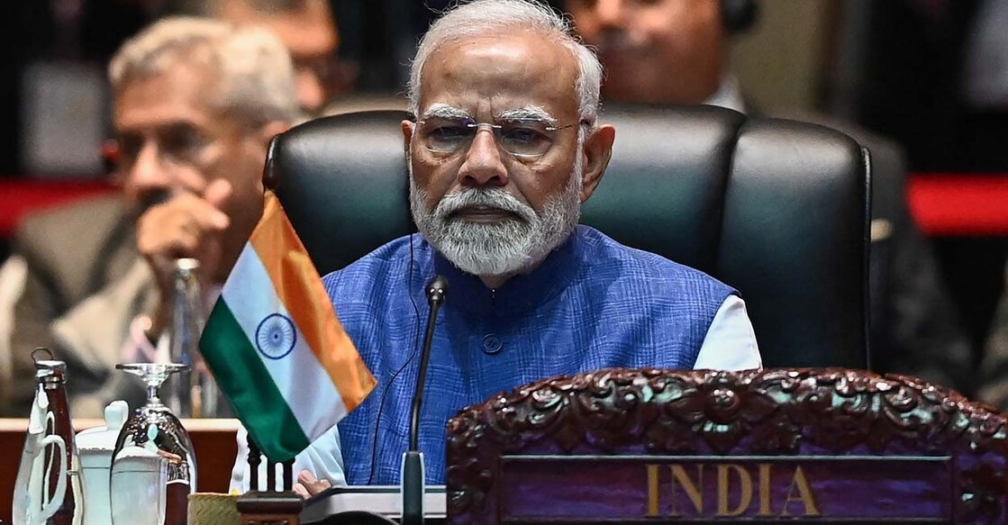 India's Prime Minister Narendra Modi attends the 19th East Asia Summit during the 44th and 45th Association of Southeast Asian Nations (ASEAN) Summits in Vientiane on October 11, 2024. (Photo by NHAC NGUYEN / AFP)