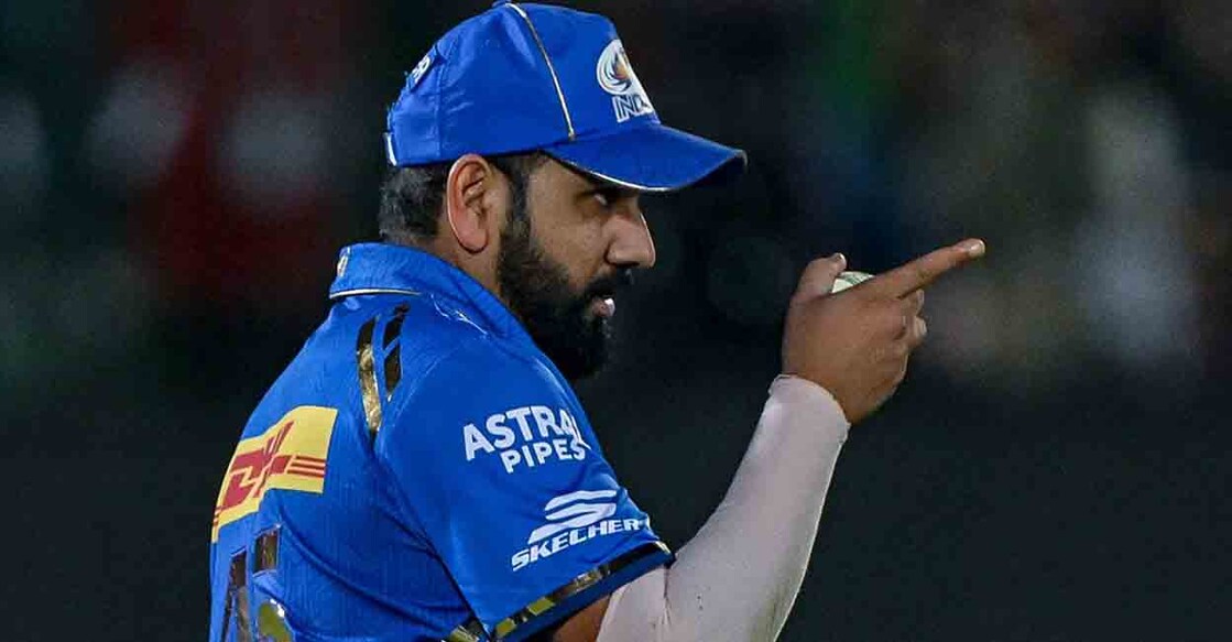 Mumbai Indians' Rohit Sharma gestures during the Indian Premier League (IPL) Twenty20 cricket match between Rajasthan Royals and Mumbai Indians at the Sawai Mansingh Stadium in Jaipur on April 22, 2024. (Photo by Arun SANKAR / AFP) / -- IMAGE RESTRICTED TO EDITORIAL USE - STRICTLY NO COMMERCIAL USE --