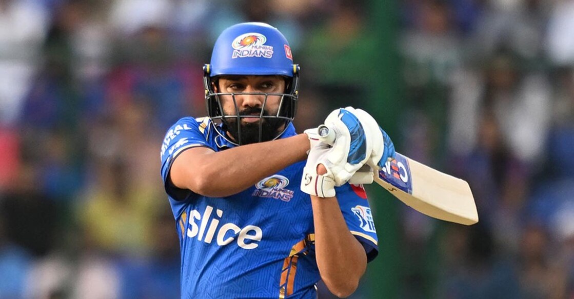 CRICKET-IND-IPL-T20-DELHI-MUMBAI Mumbai Indians' Rohit Sharma plays a shot during the Indian Premier League (IPL) Twenty20 cricket match between Delhi Capitals and Mumbai Indians at the Arun Jaitley Stadium in New Delhi on April 27, 2024. (Photo by Money SHARMA / AFP) / -- IMAGE RESTRICTED TO EDITORIAL USE - STRICTLY NO COMMERCIAL USE --