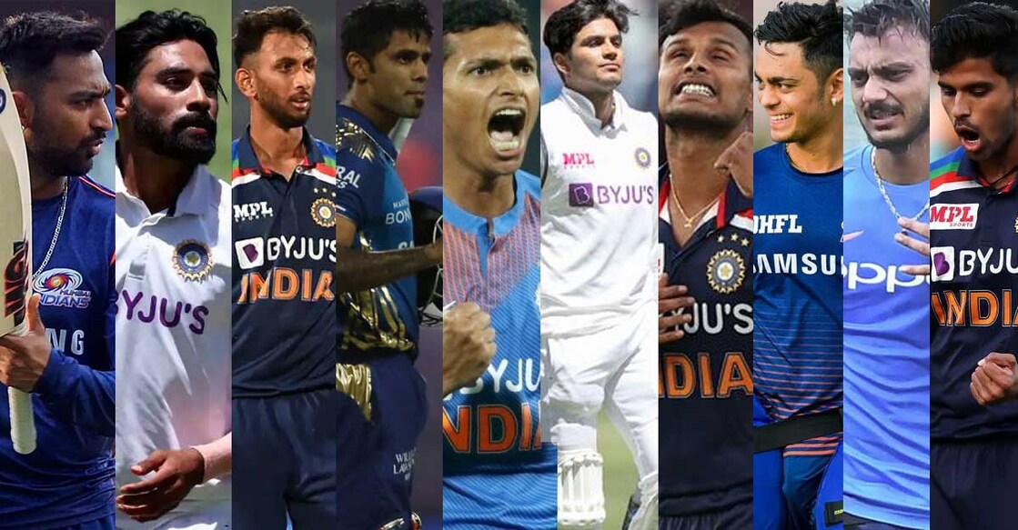 india-debutants ക്രുനാൽ പാണ്ഡ്യ, മുഹമ്മദ് സിറാജ്, പ്രസിദ്ധ് കൃഷ്ണ, സൂര്യകുമാർ യാദവ്, നവ്ദീപ് സെയ്നി, ശുഭ്മൻ ഗിൽ, ടി.നടരാജൻ, ഇഷാൻ കിഷൻ, അക്ഷർ പട്ടേൽ, വാഷിങ്ടൻ സുന്ദർ