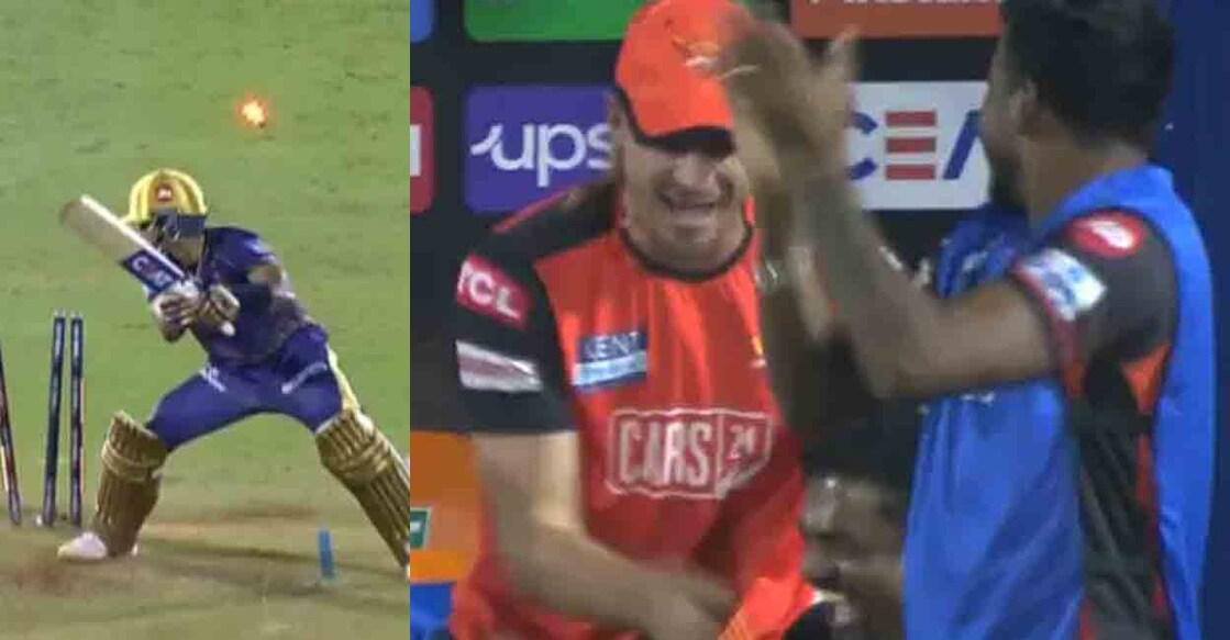 dale-steyn-muttiah-muralitharan-celebration ഉമ്രാൻ മാലിക്കിന്റെ പന്തിൽ ശ്രേയസ്സ് അയ്യർ ബോൾഡായപ്പോൾ (ഇടത്), മുത്തയ്യ മുരളീധരന്റെ അടുത്തുചെന്ന് ആഹ്ലാദം പങ്കിടുന്ന ഡെയ്ൽ സ്റ്റെയ്ൻ (വലത്)