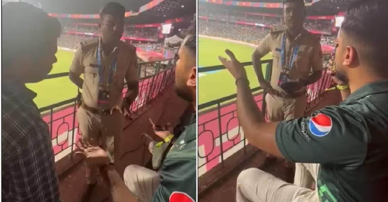 Police Officer Stops Pakistani Fan from Chanting ‘Zindabad’ at Cricket Match: Viral Video