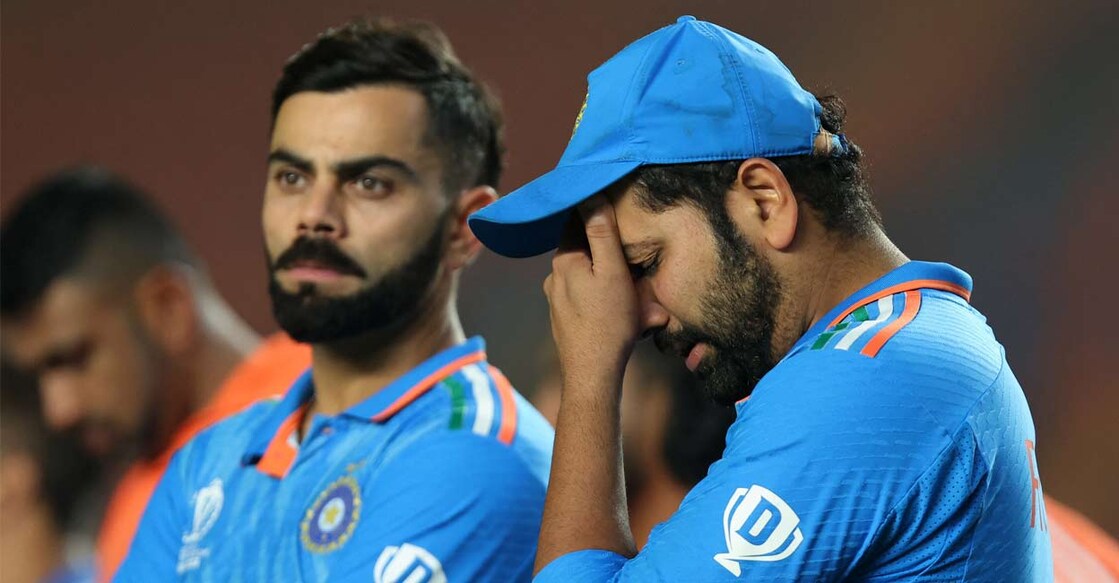 വിരാട് കോലിയും രോഹിത് ശർമയും ലോകകപ്പ് ഫൈനൽ മത്സരത്തിനുശേഷം നിരാശരായി. ചിത്രം: REUTERS/Amit Dave
