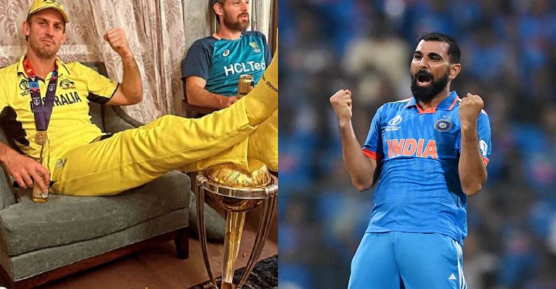 mitchel-marsh ലോകകപ്പ് ട്രോഫിക്കു മുകളിൽ കാൽ കയറ്റിവച്ച മിച്ചൽ മാര്ഷ്, മുഹമ്മദ് ഷമി