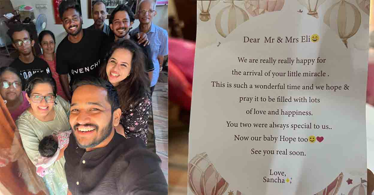 കുഞ്ഞിന് കൈനിറയെ സമ്മാനവുമായി ‘സഞ്ജു അങ്കിളും ചാരു ആന്റിയും’; ചിത്രം