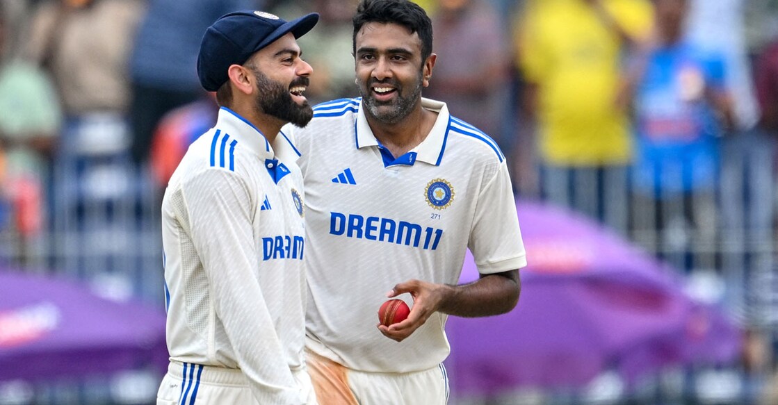 CRICKET-IND-BAN-TEST വിരാട് കോലിയും അശ്വിനും. Photo: R.SatishBABU/AFP