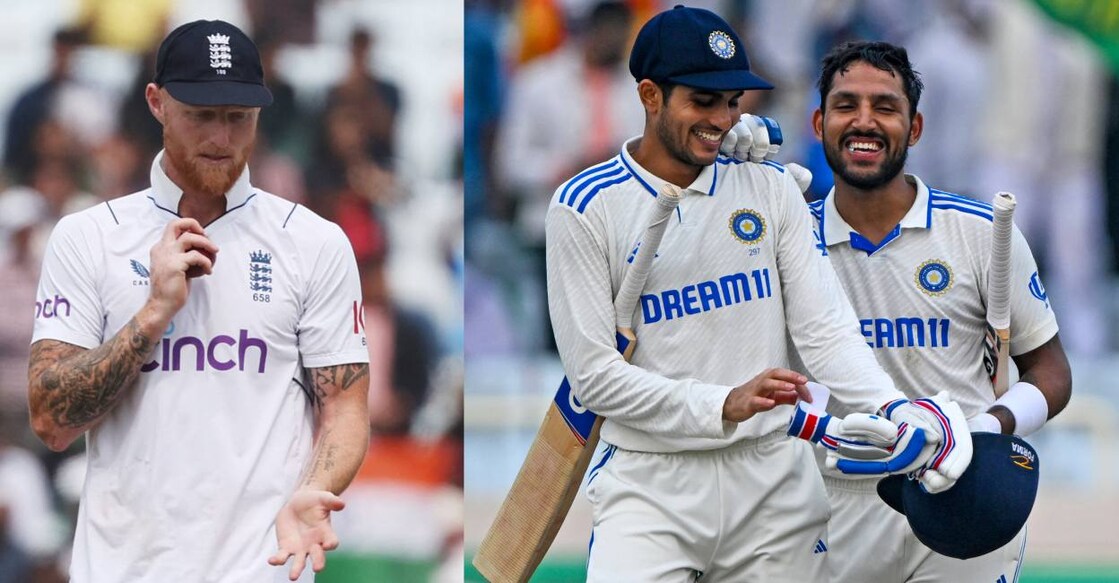 stokes-gill-jurel ഇംഗ്ലണ്ട് ക്യാപ്റ്റൻ ബെൻ സ്റ്റോക്സ്, നാലാം ടെസ്റ്റു ജയത്തിനു ശേഷം ഗ്രൗണ്ടിൽനിന്ന് മടങ്ങുന്ന ശുഭ്മൻ ഗിൽ, ധ്രുവ് ജുറേൽ (എഎഫ്പി ഫോട്ടോ)