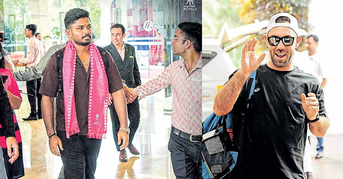 sanju-samson 1) സഞ്ജു സാംസൺ രാജസ്ഥാൻ റോയൽസ് ക്യാംപിലെത്തിയപ്പോൾ. 2) ഗ്ലെൻ മാക്സ്വെൽ ആർസിബി ക്യാംപിൽ