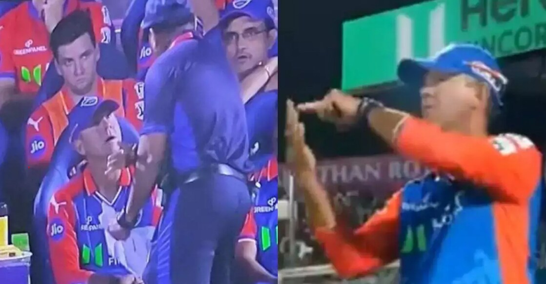 ricky-ponting മത്സരത്തിനിടെ ഡൽഹി പരിശീലകൻ റിക്കി പോണ്ടിങ് തർക്കിക്കുന്നു. Photo: X@MuffadalVohra