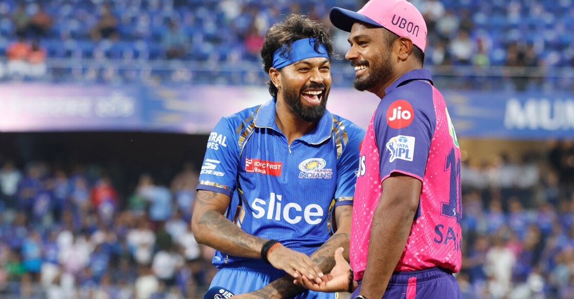 pandya-sanju മുംബൈ ക്യാപ്റ്റൻ ഹാർദിക് പാണ്ഡ്യയും രാജസ്ഥാൻ ക്യാപ്റ്റന് സഞ്ജു സാംസണും ടോസിനിടെ. Photo: X@IPL