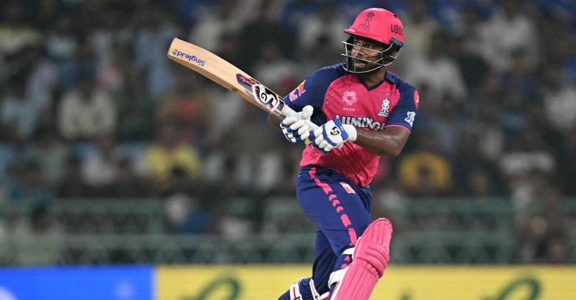 CRICKET-IND-IPL-T20-LUCKNOW-RAJASTHAN ലക്നൗവിനെതിരെ സഞ്ജു സാംസണിന്റെ ബാറ്റിങ് (Photo by Sajjad HUSSAIN / AFP)