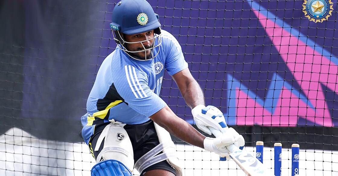 sanju-samson സഞ്ജു സാംസൺ പരിശീലനത്തിനിടെ. Photo: X@BCCI