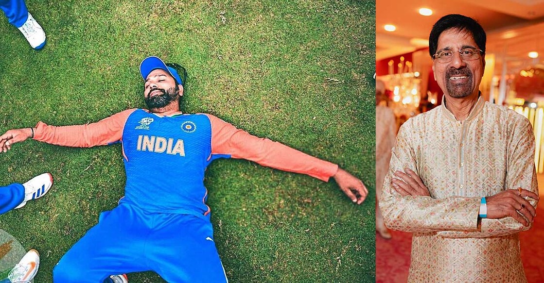 rohit-sharma-k-srikanth ട്വന്റി20 ലോകകപ്പ് വിജയാഘോഷത്തിനിടെ രോഹിത് ശർമ (ബിസിസിഐ പങ്കുവച്ച ചിത്രം), കൃഷ്ണമാചാരി ശ്രീകാന്ത്