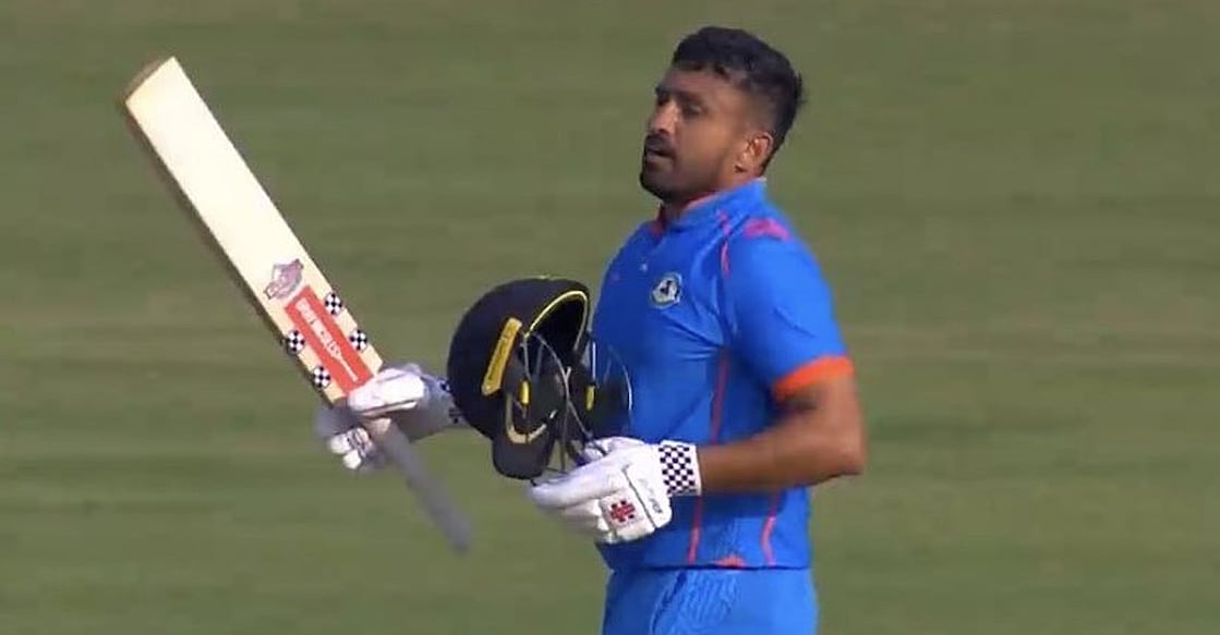 karun-nair-century സെഞ്ചറി പൂർത്തിയാക്കിയ വിദർഭ ക്യാപ്റ്റൻ കരുൺ നായരുടെ ആഹ്ലാദം (വിഡിയോ ദൃശ്യം)