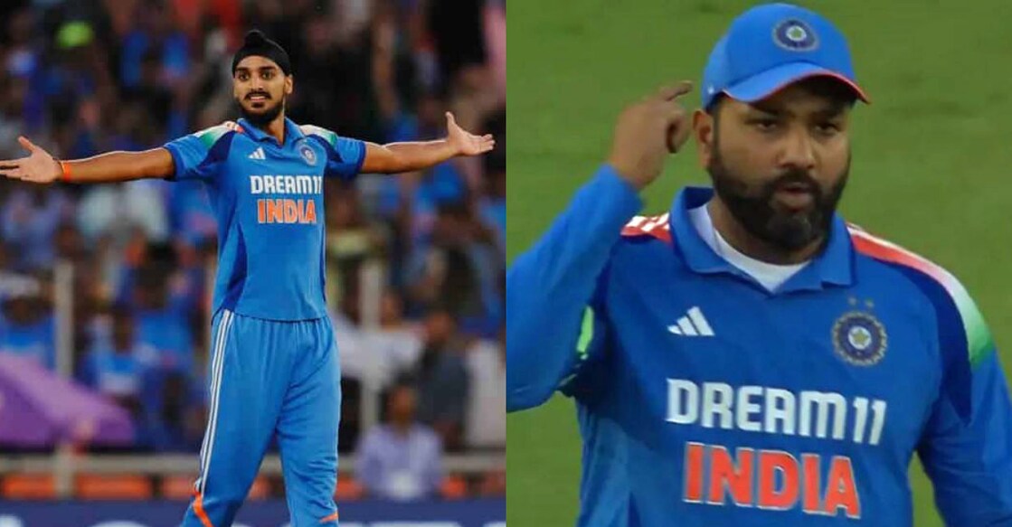 വിക്കറ്റ് നേട്ടം ആഘോഷിക്കുന്ന അർഷ്ദീപ് സിങ്, താരത്തെ അഭിനന്ദിക്കുന്ന രോഹിത് ശർമ. Photo: X@BCCI