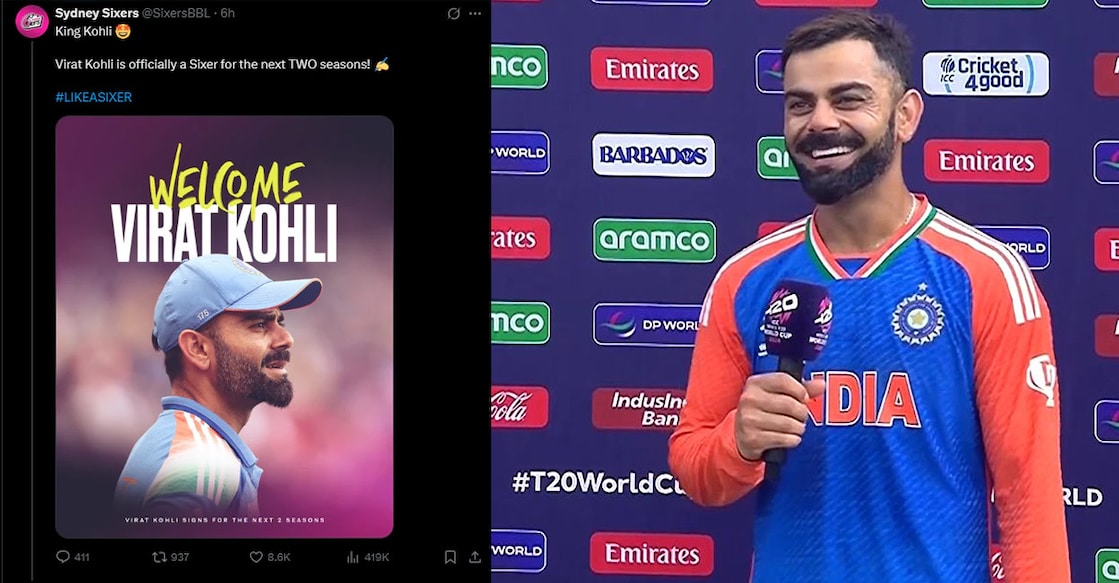 വിരാട് കോലിയെ സ്വാഗതം ചെയ്ത് സിഡ്നി സിക്സേഴ്സ് പങ്കുവച്ച പോസ്റ്റ്, വിരാട് കോലി