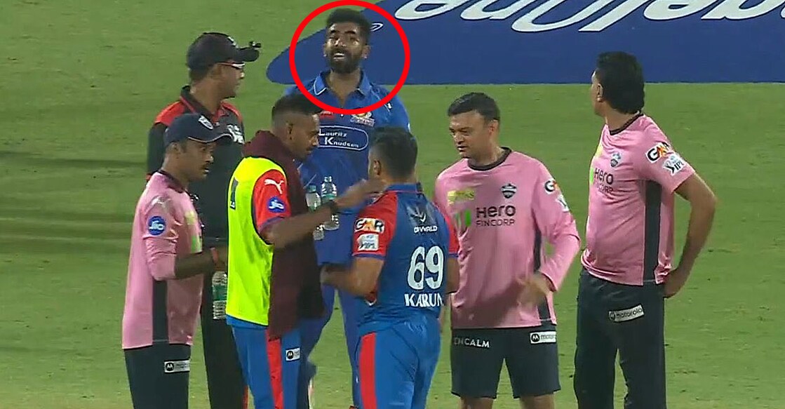 മുംബൈ – ഡൽഹി മത്സരത്തിനിടെ ബുമ്രയും കരുൺ നായരും തമ്മിലുണ്ടായ വാക്‌പോര് (എക്സിൽ നിന്നുള്ള ദൃശ്യം)