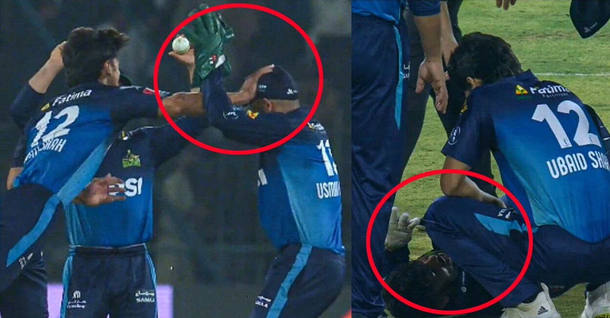 ഉയർത്തിപ്പിടിച്ച കൈ വിക്കറ്റ് നേട്ടത്തിന്റെ ആവേശത്തിൽ കണ്ടില്ല, അടിയേറ്റത് തലയ്‌ക്ക്; പിഎസ്‌എലിനിടെ പരുക്കേറ്റ് വീണ് താരം– വിഡിയോ