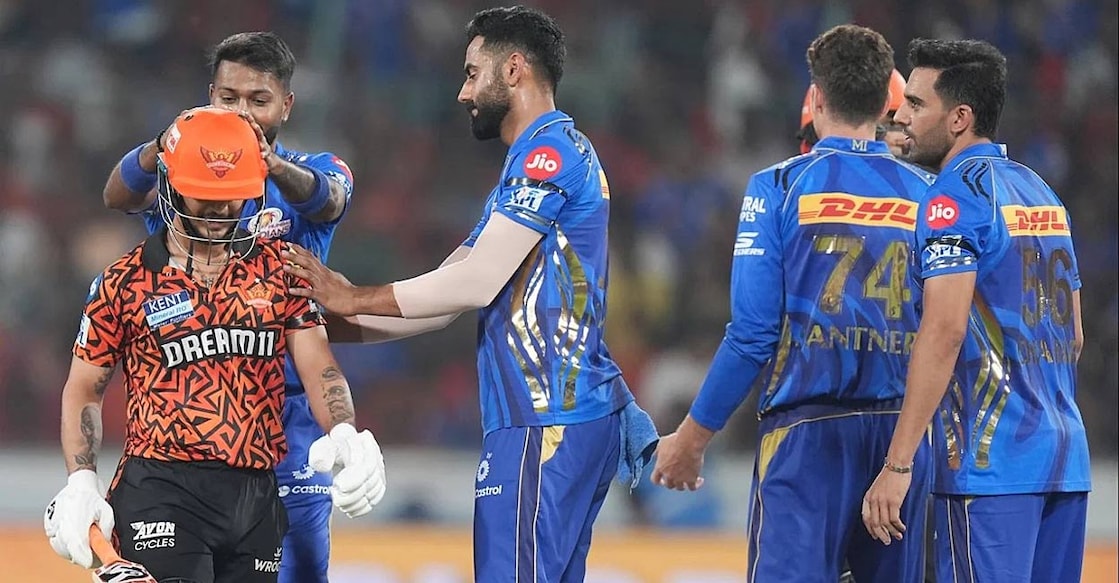 ishan-kishan-vs-mi സൺറൈസേഴ്സ് താരം ഇഷാൻ കിഷൻ പുറത്തായി മടങ്ങുമ്പോൾ മുംബൈ താരങ്ങളുടെ പ്രതികരണം (എക്സിൽ നിന്നുള്ള ദൃശ്യം)