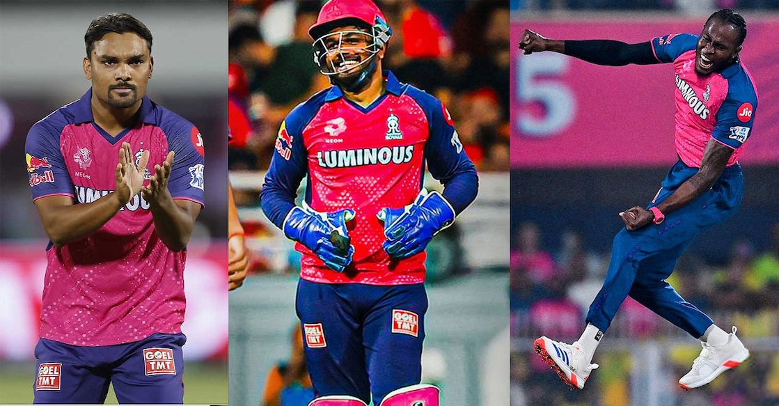 സന്ദീപ് ശർമ, സഞ്ജു സാംസൺ, ജോഫ്ര ആർച്ചർ (എക്സിൽ നിന്നുള്ള ദൃശ്യങ്ങൾ)