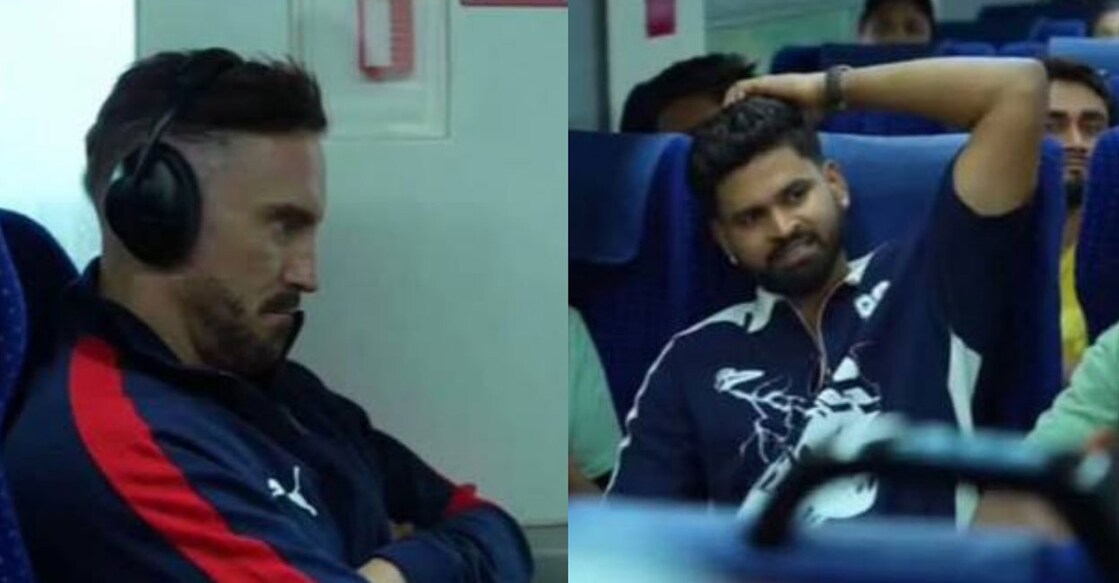ഫാഫ് ഡുപ്ലേസിയും ശ്രേയസ് അയ്യരും വന്ദേ ഭാരത് ട്രെയിനിൽ. Photo: X@ANI