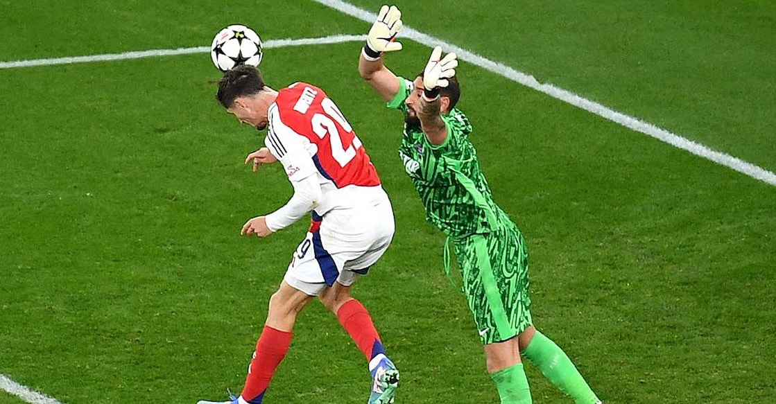arsenal-vs-psg-match പിഎസ്ജിക്കെതിരെ ആർസനലിനായി ഗോൾ നേടുന്ന കയ് ഹാവർട്സ് (യുസിഎൽ പങ്കുവച്ച ചിത്രം)