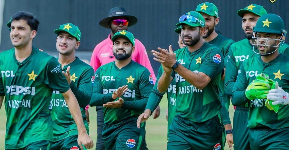 pakistan-cricket-team പാക്ക് താരങ്ങളുടെ ആഹ്ലാദം. Photo: X@PCB
