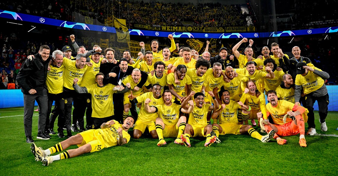 borussia-final ഫൈനലിലെത്തിയ ബൊറൂസിയ താരങ്ങളുടെ ആഹ്ലാദം. Photo: X@BorussiaDortmund
