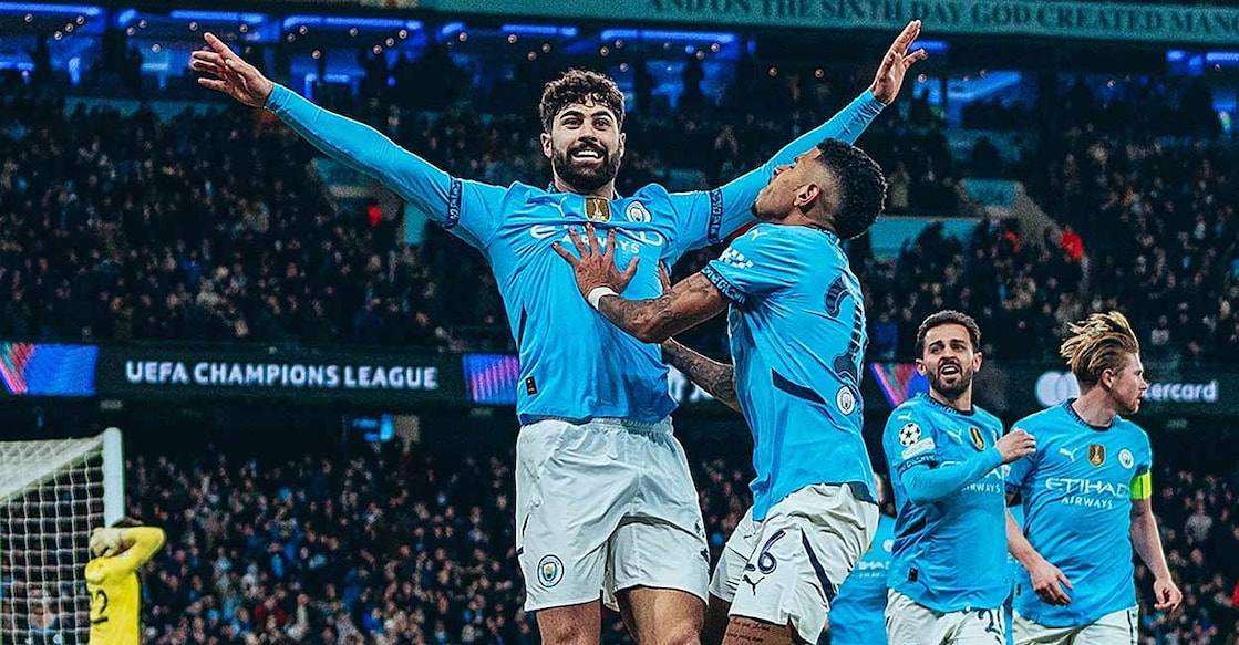 manchester-city-goal-celebration ക്ലബ് ബ്രൂഗിനെതിരായ അവസാന മത്സരത്തിൽ ഗോൾ നേട്ടം ആഘോഷിക്കുന്ന മാഞ്ചസ്റ്റർ സിറ്റി താരങ്ങൾ (മാഞ്ചസ്റ്റർ സിറ്റി പങ്കുവച്ച ചിത്രം)