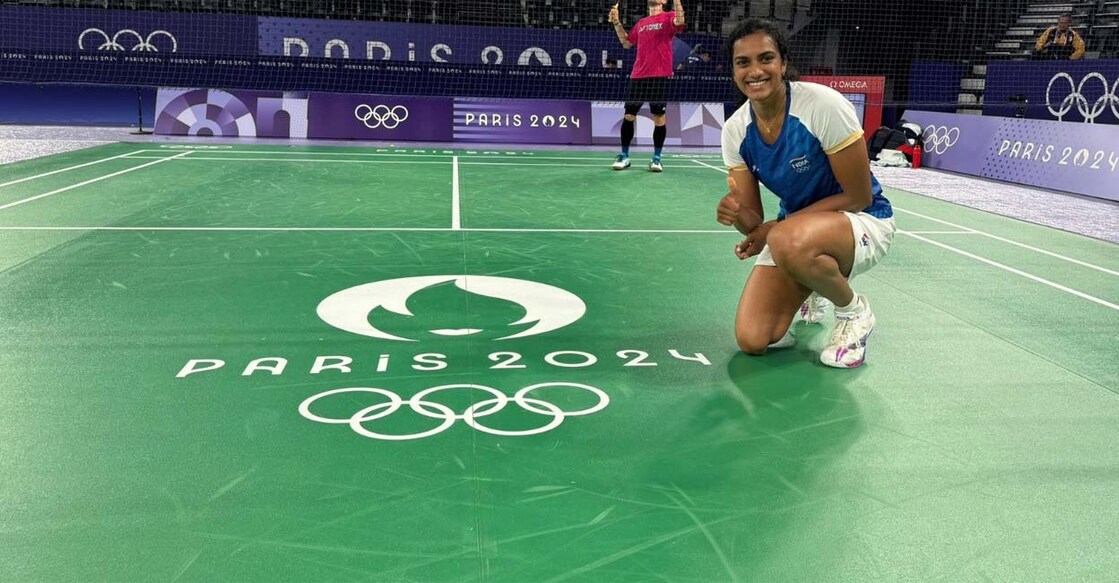 pv-sindhu-paris-olympics മത്സരവിജയത്തിനു ശേഷം പി.വി.സിന്ധു (Photo: X/PV Sindhu)